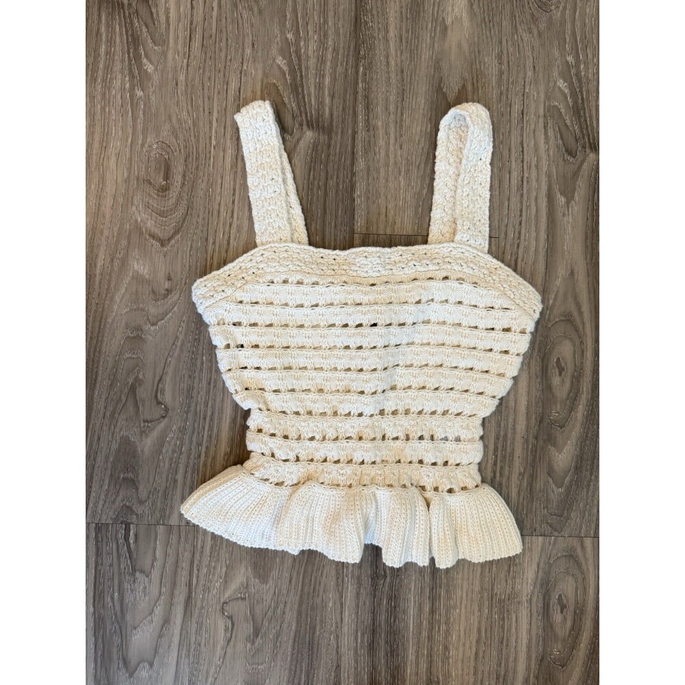 J.Crew Crochet Knit Tank Top Ruffle Hem Sleeveless Cream Size XXS - Picture 3 of 7